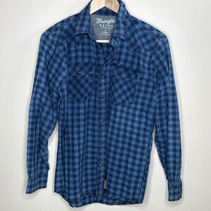 Wrangler Retro Premium Boys Blue Plaid Long Sleeve Button Up Size XL Western